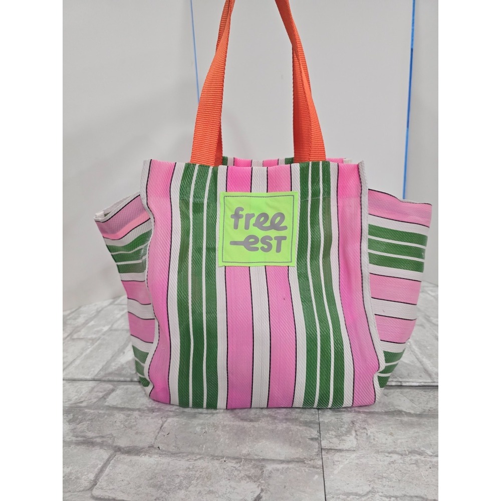 Free People Beach Bag Green Pink Stripe Oversized Tote Pool Market Free-est